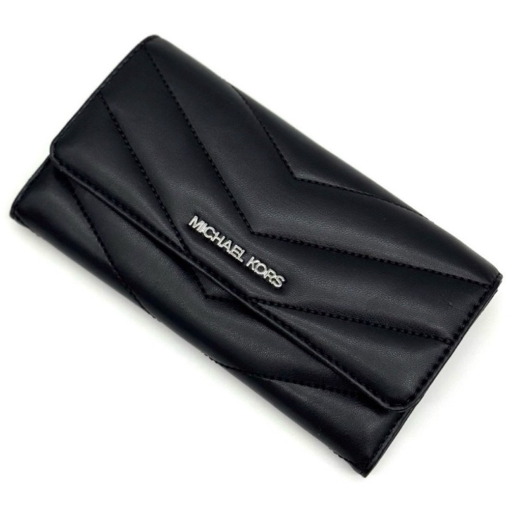 Michael Kors Large Quilted Trifold Wallet Black/Silver